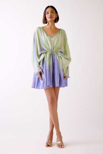 Buy_Basanti Kapde aur Koffee_Purple Crepe V-neck The Gradient Glow Resort Dress _Online_at_Aza_Fashions