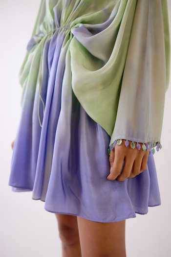 Shop_Basanti Kapde aur Koffee_Purple Crepe V-neck The Gradient Glow Resort Dress _Online_at_Aza_Fashions