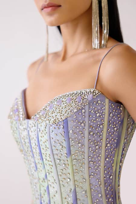Buy_Basanti - Kapde Aur Koffee_Purple Crepe Crystals, Stones, Beads Sweetheart The Drift Corset With Sharara _Online_at_Aza_Fashions