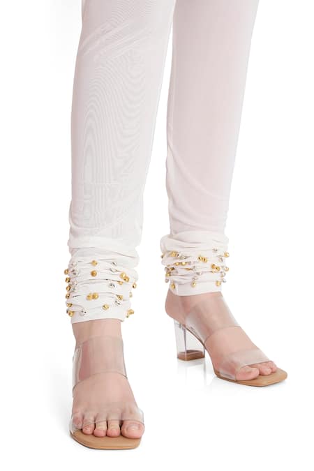 Buy_Payal Singhal_Ivory Muslin Metallic Thread, Zari Round Gul Embroidered High Low Anarkali Set 