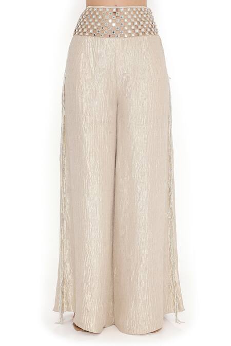 Buy_Payal Singhal_Pink Tissue, Georgette Mirrors Square Neck Bloom Embroidered Blouse With Palazzo 