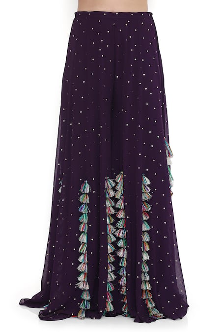 Buy_Payal Singhal_Purple Georgette, Muslin Tassels Tribe Vibe Embroidered Choli With Sharara 