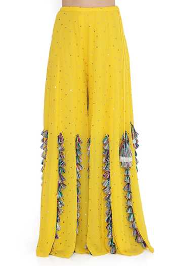 Buy Payal Singhal Yellow Georgette Tassels Halter Bohemian Vibe Embroidered Choli With Sharara Buy_Payal Singhal_Yellow Georgette Tassels Halter Bohemian Vibe Embroidered Choli With Sharara