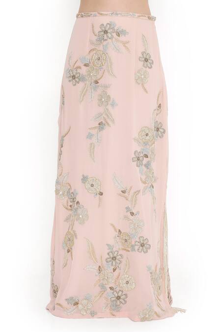 Buy Payal Singhal Pink Georgette Embroidery Blossom Square Neck Blouse With Skirt Buy_Payal Singhal_Pink Georgette Embroidery Blossom Square Neck Blouse With Skirt