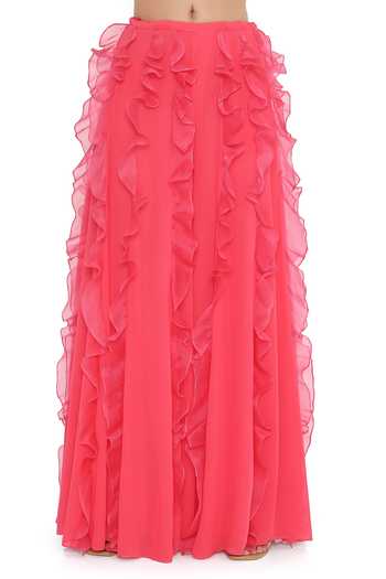 Payal Singhal Pink Organza, Georgette Embroidery, Ruffles One 3d Flora Blouse With Sharara at Aza Fashions Payal Singhal_Pink Organza, Georgette Embroidery, Ruffles One 3d Flora Blouse With Sharara _at_Aza_Fashions
