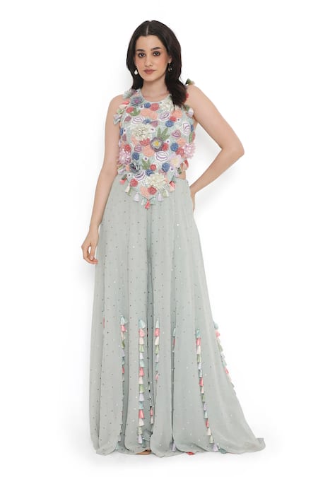 Payal Singhal Rosette Bloom Embroidered Choli With Sharara 