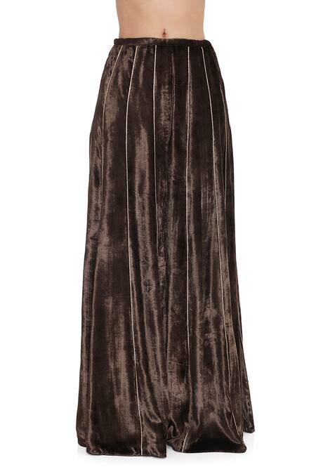 Payal Singhal Brown Velvet Beads, Piping Halter Neck Rosa Embroidered Choli With Sharara at Aza Fashions Payal Singhal_Brown Velvet Beads, Piping Halter Neck Rosa Embroidered Choli With Sharara _at_Aza_Fashions