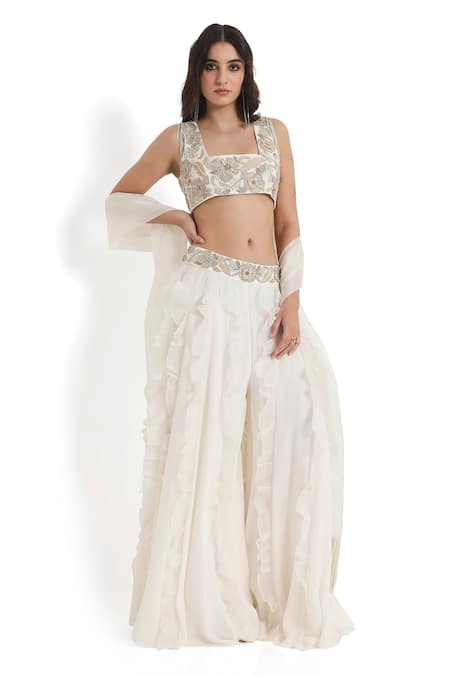 Payal Singhal Lily Bloom Embroidered Choli Ruffled Sharara Set 