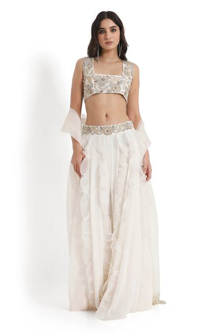 Buy_Payal Singhal_Off White Square Neck Lily Bloom Embroidered Choli Ruffled Sharara Set _Online_at_Aza_Fashions