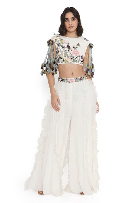 Payal Singhal Bloom Ecstasy Embroidered Blouse With Ruffled Sharara 