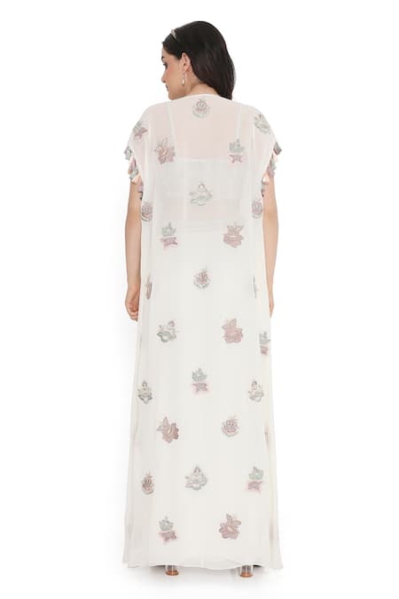 Payal Singhal Phool Tassel Embroidered Jacket Draped Skirt Set 