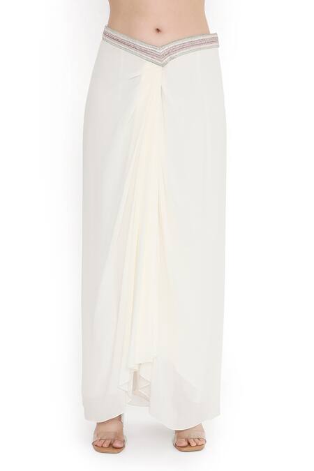 Payal Singhal Off White Georgette Tassels, Embroidery Open Phool Jacket Draped Skirt Set at Aza Fashions Payal Singhal_Off White Georgette Tassels, Embroidery Open Phool Jacket Draped Skirt Set _at_Aza_Fashions