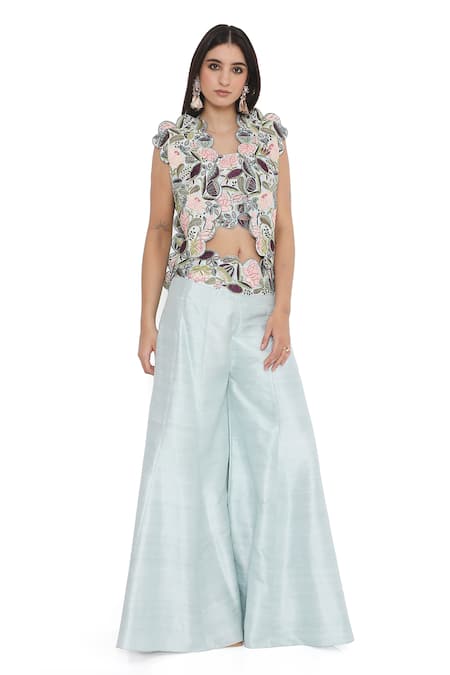 Payal Singhal Iris Bloom Embroidered Scallop Border Jacket Sharara Set 