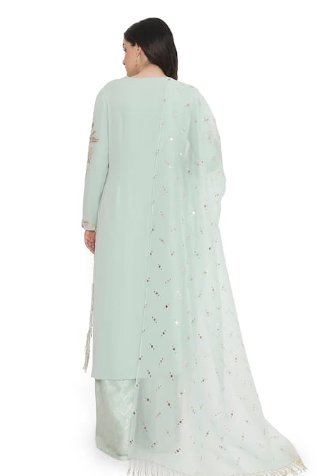 Payal Singhal Blue Georgette, Organza Embroidery, Mirrors Split Floral Kurta Palazzo Set Online at Aza Fashions Payal Singhal_Blue Georgette, Organza Embroidery, Mirrors Split Floral Kurta Palazzo Set _Online_at_Aza_Fashions