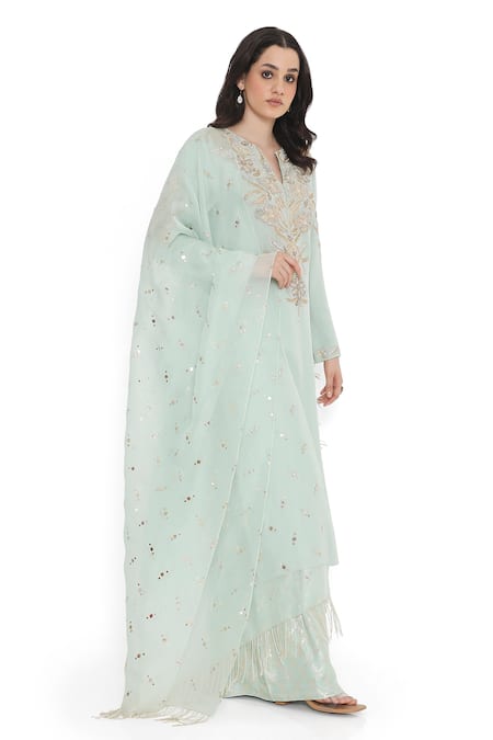 Buy Payal Singhal Blue Georgette, Organza Embroidery, Mirrors Split Floral Kurta Palazzo Set Online at Aza Fashions Buy_Payal Singhal_Blue Georgette, Organza Embroidery, Mirrors Split Floral Kurta Palazzo Set _Online_at_Aza_Fashions