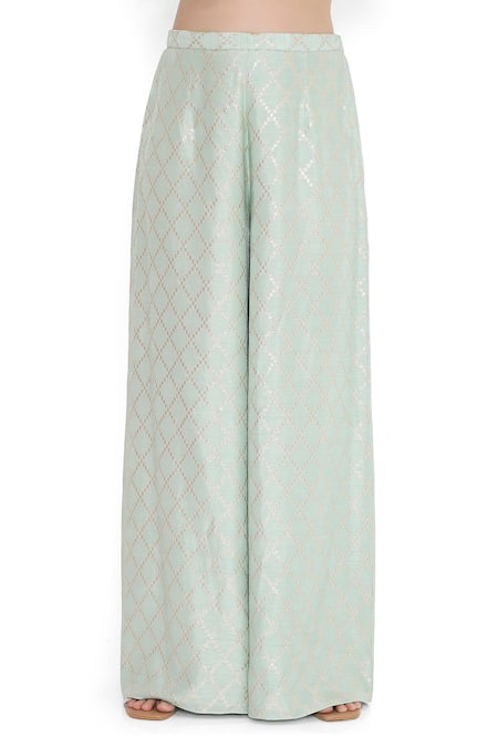 Payal Singhal Blue Georgette, Organza Embroidery, Mirrors Split Floral Kurta Palazzo Set at Aza Fashions Payal Singhal_Blue Georgette, Organza Embroidery, Mirrors Split Floral Kurta Palazzo Set _at_Aza_Fashions