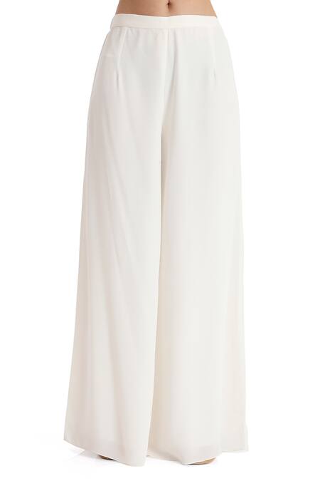 Buy Payal Singhal Ivory Crepe Embroidered Floral Notched Kaftan And Palazzo Set Buy_Payal Singhal_Ivory Crepe Embroidered Floral Notched Kaftan And Palazzo Set