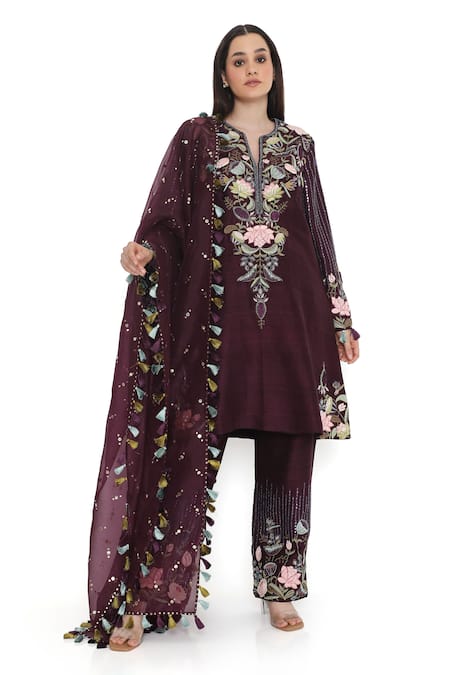 Payal Singhal Floral Embroidered Tasseled Kurta Pant Set 