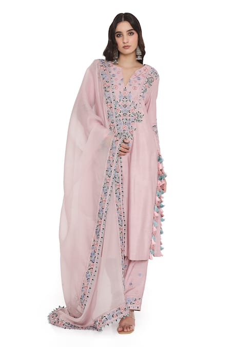 Payal Singhal Floral Embroidered Tasseled Kurta Pant Set 