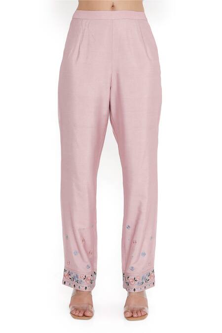 Payal Singhal_Pink Organza, Cotton, Silk Embroidery, Tassels Split Floral Kurta Pant Set _at_Aza_Fashions