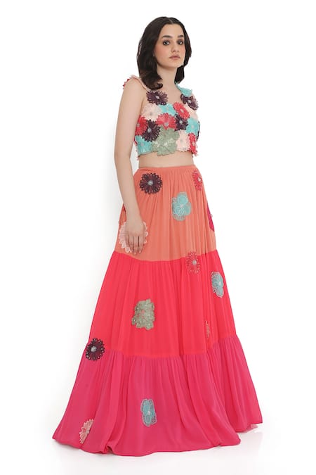 Buy Payal Singhal Pink Georgette Fabric Flowers, Embroidery Round Floral Applique Work Lehenga Set Online at Aza Fashions Buy_Payal Singhal_Pink Georgette Fabric Flowers, Embroidery Round Floral Applique Work Lehenga Set_Online_at_Aza_Fashions