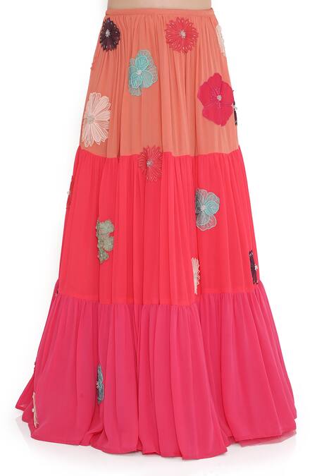 Payal Singhal Pink Georgette Fabric Flowers, Embroidery Round Floral Applique Work Lehenga Set at Aza Fashions Payal Singhal_Pink Georgette Fabric Flowers, Embroidery Round Floral Applique Work Lehenga Set_at_Aza_Fashions