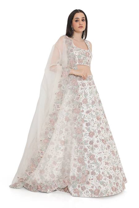 Buy Payal Singhal Ivory Dupion Silk Embroidered Floral Square Thread Lehenga Set Online at Aza Fashions Buy_Payal Singhal_Ivory Dupion Silk Embroidered Floral Square Thread Lehenga Set _Online_at_Aza_Fashions