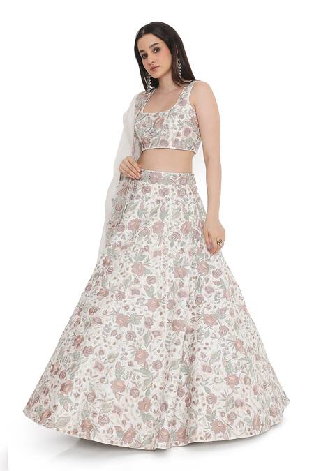 Shop Payal Singhal Ivory Dupion Silk Embroidered Floral Square Thread Lehenga Set Online at Aza Fashions Shop_Payal Singhal_Ivory Dupion Silk Embroidered Floral Square Thread Lehenga Set _Online_at_Aza_Fashions