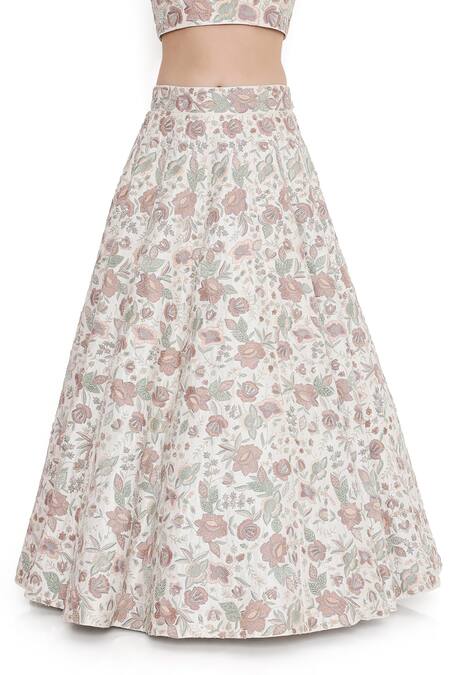Buy Payal Singhal Ivory Dupion Silk Embroidered Floral Square Thread Lehenga Set Buy_Payal Singhal_Ivory Dupion Silk Embroidered Floral Square Thread Lehenga Set