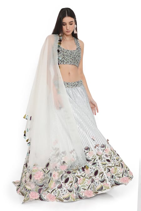 Payal Singhal Floral Thread & Bead Embroidered Lehenga Set 