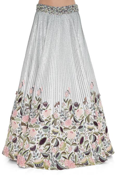 Buy Payal Singhal Ivory Organza, Silk, Denim Beads, Embroidery Scoop Floral Thread And Lehenga Set Buy_Payal Singhal_Ivory Organza, Silk, Denim Beads, Embroidery Scoop Floral Thread And Lehenga Set