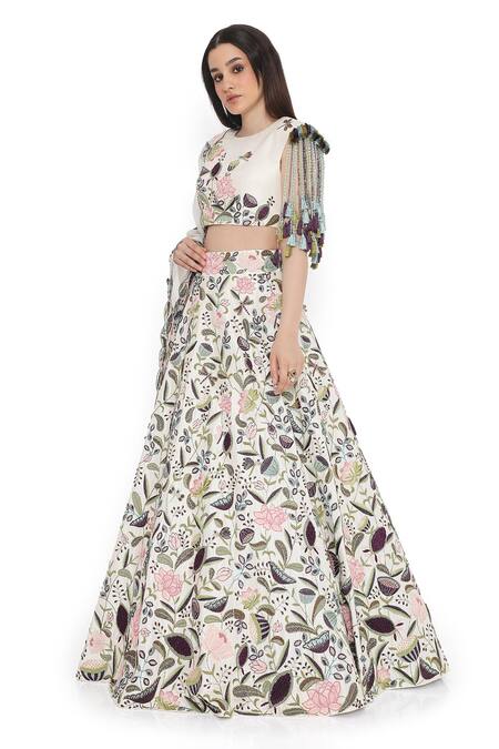 Shop Payal Singhal Ivory Dupion Silk Embroidered Floral Round Thread Work Lehenga Set Online at Aza Fashions Shop_Payal Singhal_Ivory Dupion Silk Embroidered Floral Round Thread Work Lehenga Set _Online_at_Aza_Fashions