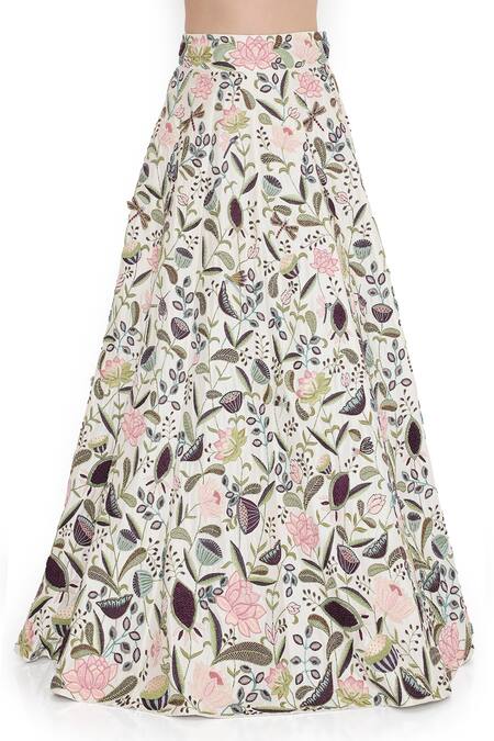 Payal Singhal Ivory Dupion Silk Embroidered Floral Round Thread Work Lehenga Set at Aza Fashions Payal Singhal_Ivory Dupion Silk Embroidered Floral Round Thread Work Lehenga Set _at_Aza_Fashions