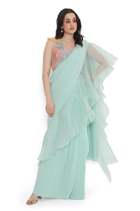 Payal Singhal Organza Pre-Draped Saree With Applique Work Blouse 