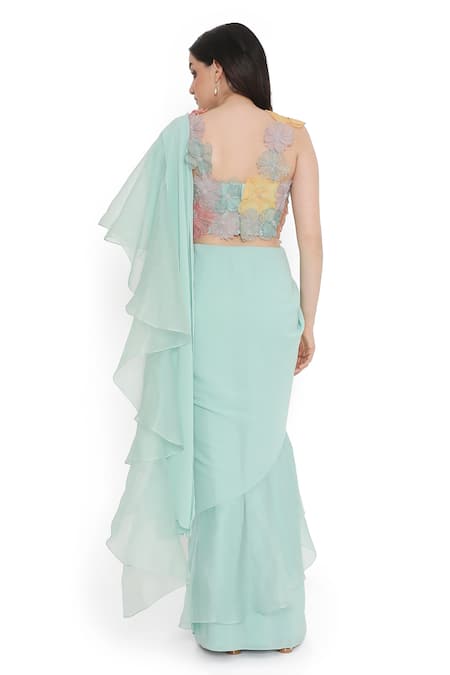 Payal Singhal Organza Pre-Draped Saree With Applique Work Blouse 