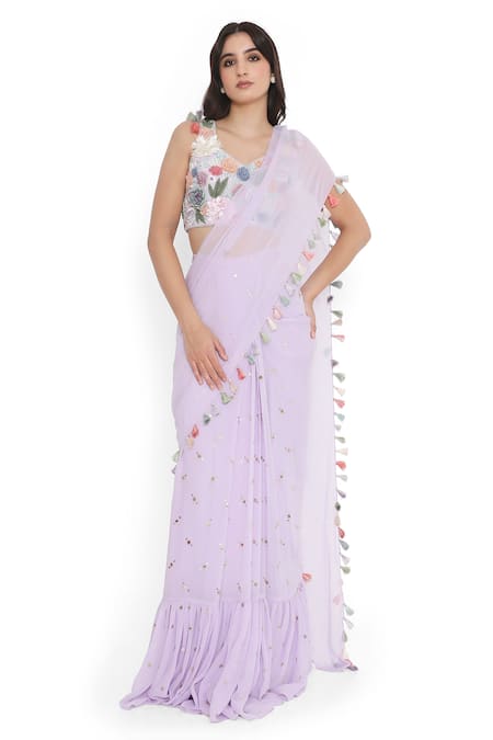 Payal Singhal Frilled Pre-Draped Saree With Embroidered Blouse 