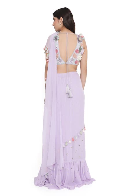 Payal Singhal Frilled Pre-Draped Saree With Embroidered Blouse 