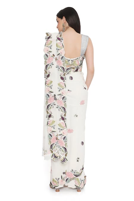 Payal Singhal Floral Cutwork Border Saree With Blouse 