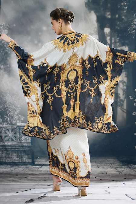 Rajdeep Ranawat Dakota Regal Print Kaftan Tunic & Draped Skirt Set 
