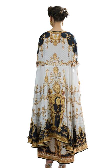 Rajdeep Ranawat_Black Modal, Satin Surilee Printed Cape And Draped Skirt Set _at_Aza_Fashions