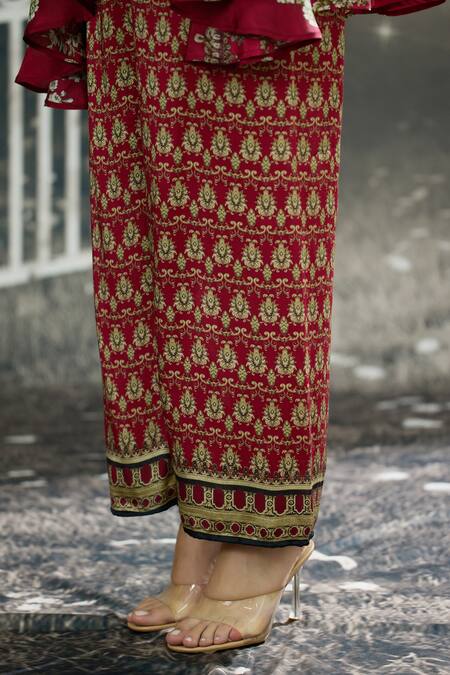 Shop_Rajdeep Ranawat_Fuchsia Silk, Modal, Satin Embroidery Nilofer Bloom Print Tunic And Pant Set 