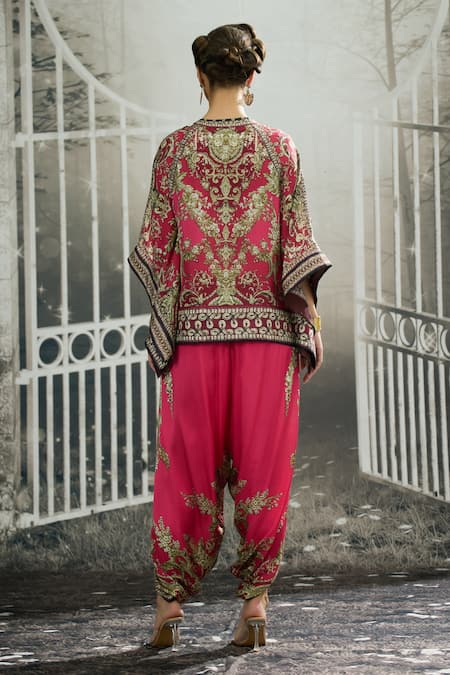 Rajdeep Ranawat Fuchsia Floral Block Print Dhoti Set 