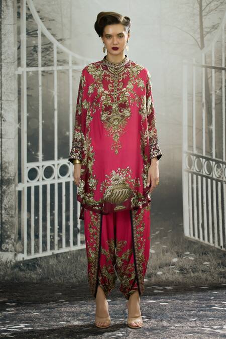 Buy Rajdeep Ranawat Fuchsia Silk, Modal, Satin Mabel Floral Print Shirt Kurta And Dhoti Pant Set Online at Aza Fashions Buy_Rajdeep Ranawat_Fuchsia Silk, Modal, Satin Mabel Floral Print Shirt Kurta And Dhoti Pant Set _Online_at_Aza_Fashions