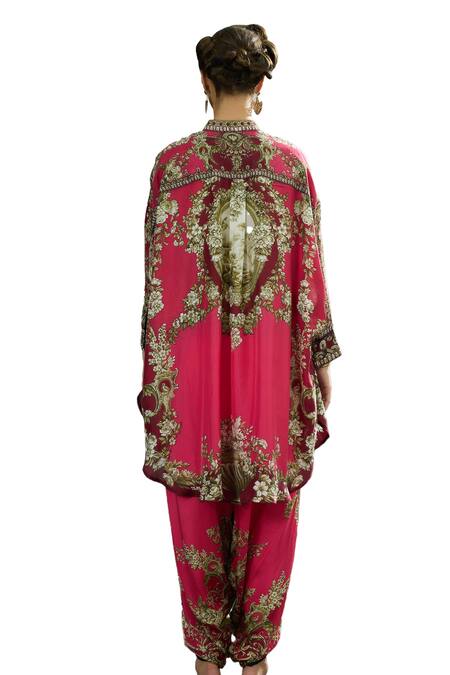 Shop Rajdeep Ranawat Fuchsia Silk, Modal, Satin Mabel Floral Print Shirt Kurta And Dhoti Pant Set Online at Aza Fashions Shop_Rajdeep Ranawat_Fuchsia Silk, Modal, Satin Mabel Floral Print Shirt Kurta And Dhoti Pant Set _Online_at_Aza_Fashions