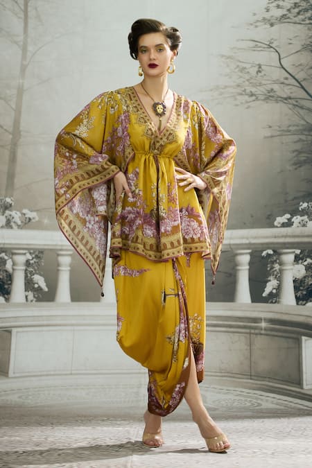 Rajdeep Ranawat Parma Printed Draped Kaftan Dress & Skirt Set 