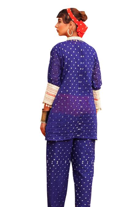 The Home Affair Orange Crepe, Cotton Mirrors, Embroidery Cuff Bandhani Tie Dye Kurta Pant Set Online at Aza Fashions The Home Affair_Orange Crepe, Cotton Mirrors, Embroidery Cuff Bandhani Tie Dye Kurta Pant Set _Online_at_Aza_Fashions