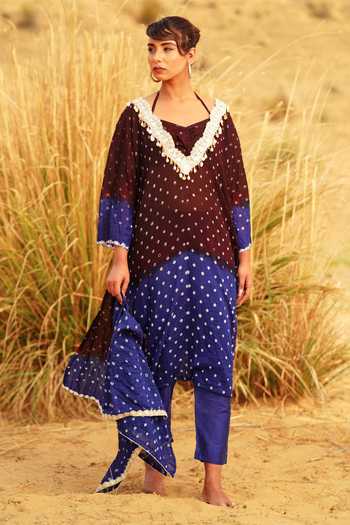 Cream Muslin Tie and Dye Kurta with Ham Cuffed Pant Set