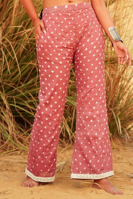 Buy The Home Affair Pink Cotton Mirrors V-neck Bandhani Tie Dye Wrap Crop Top With Pant Buy_The Home Affair_Pink Cotton Mirrors V-neck Bandhani Tie Dye Wrap Crop Top With Pant