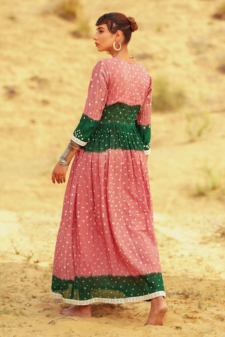 The Home Affair Bandhani Tie Dye Moss Dress 