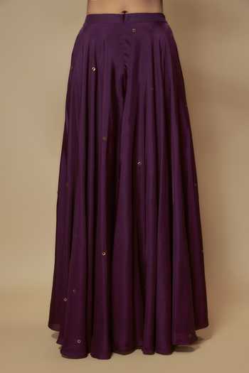 KEITH GOMES_Purple Silk, Lycra Sequins, Beads Embellished Asymmetric Tunic Palazzo Set _Online_at_Aza_Fashions